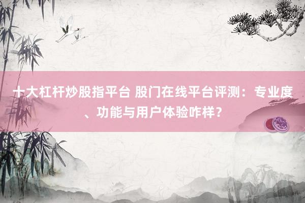 十大杠杆炒股指平台 股门在线平台评测：专业度、功能与用户体验咋样？