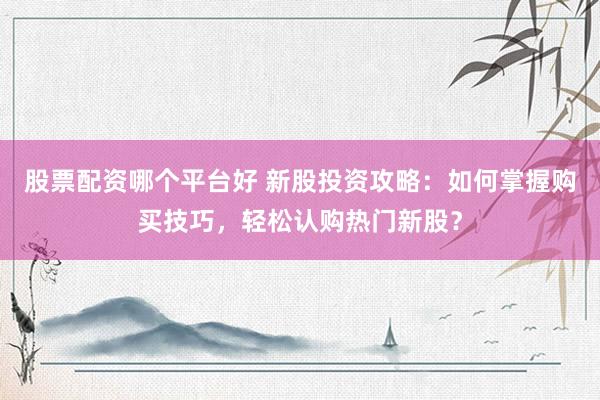 股票配资哪个平台好 新股投资攻略：如何掌握购买技巧，轻松认购热门新股？