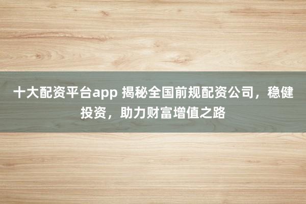 十大配资平台app 揭秘全国前规配资公司,稳健投资,助力财富增值之路