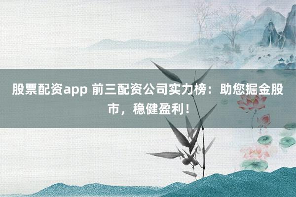 股票配资app 前三配资公司实力榜:助您掘金股市,稳健盈利!