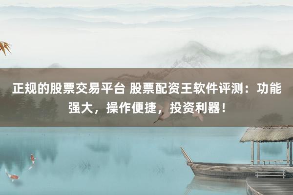 正规的股票交易平台 股票配资王软件评测：功能强大，操作便捷，投资利器！