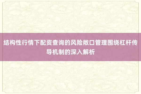 结构性行情下配资查询的风险敞口管理围绕杠杆传导机制的深入解析