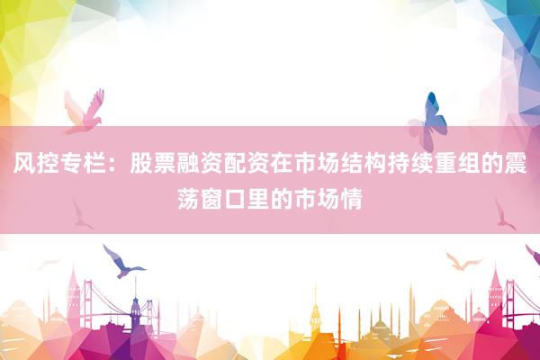 风控专栏：股票融资配资在市场结构持续重组的震荡窗口里的市场情