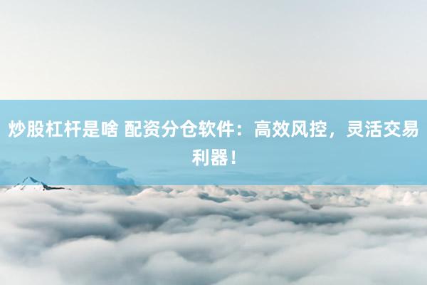 炒股杠杆是啥 配资分仓软件:高效风控,灵活交易利器!